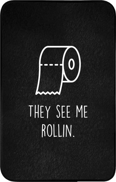 WC mat 50x80 cm - Antislip - Quotes - WC papier - They see me rollin - Zwart - Spreuken - Toiletmat - Vloermat - Douchemat - Toilet tapijt - Toiletmatten