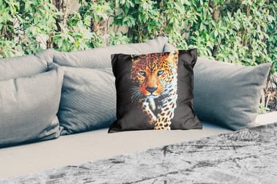 Buitenkussen - Luipaard - Dieren - Portret - Wilde dieren - Zwart - 45x45 cm - Weerbestendig