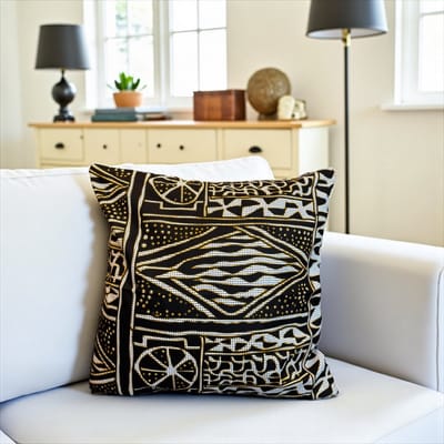 Afrikaans kussen | Zwart Ndop Cameroon - Sierkussen 45x45 - 100% Katoen | Sierkussens 45x45 Kussenhoes | Binnenkussen 45 x 45 | Tribal kussen | African pillow