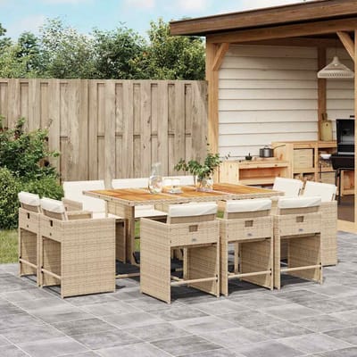 vidaXL - 11-delige - Tuinset - met - kussens - poly - rattan - beige