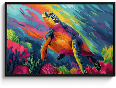 Poster in lijst - Fotolijst 120x80 cm - Posters - Koraal - Schildpad - Abstract - Water - Posterlijst zwart - Decoratie - Wanddecoratie woonkamer - Muurdecoratie slaapkamer