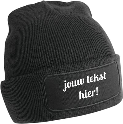 Muts bedrukt met eigen tekst - zwart - Beechfield - gepersonaliseerd