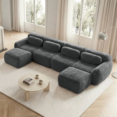 OKWISH Modulaire U Bank Vrij Combineerbaar - Geen Montage Nodig - Met Kussens - Antislip Onderzijde - Pluche - Grijs