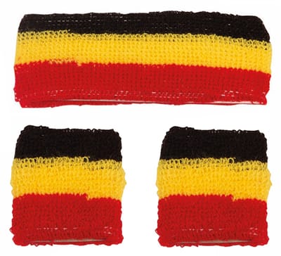 Faram Party Zweetbandjes set - zwart/geel/rood - verkleed accessoires - hoofd en pols - Belgie supporters