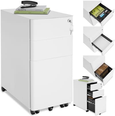 tectake® Ladenkast - Ladeblok - Metalen archiefkast op wielen - Afsluitbare ladekast met lades - Rolcontainer - Organizer - Trolleykast afsluitbaar - wit
