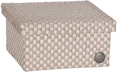 Handed by - Opbergbox met deksel – Woonkamer, slaapkamer, kinderkamer, babykamer, kantoor - Cube Basket small - lichtbruin geruit patroon