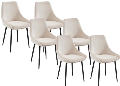 Vente-unique Set van 6 stoelen van ribfluweel en metaal - Crèmewit - MASURIE