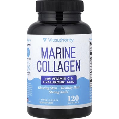 Vitauthority, avec Collagène Marin, Vitamine C et Acide Hyaluronique, 120 Gélules