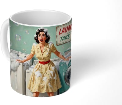Mok - Koffiemok - Retro - Blauw - Vrouw - Mokken - 350 ML - Beker - Koffiemokken - Theemok