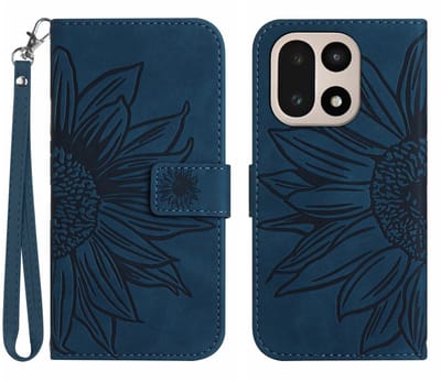 Coverup Hoesje - Geschikt voor OnePlus 15 Hoesje - Coverup Zonnebloem Book Case met Koord - Donkerblauw