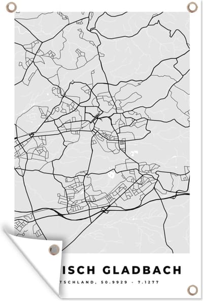 Muurdecoratie Plattegrond - Bergisch Gladbach - Kaart - Stadskaart - Duitsland - 120x180 cm - Tuinposter - Tuindoek