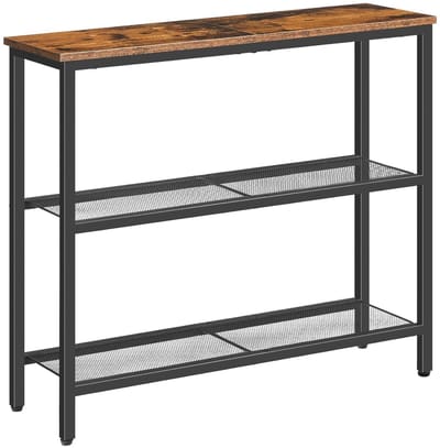 TRANKIELO® - Smalle Consoletafel – Vintage Bruin en Zwart - Multifunctioneel met 2 Planken – Perfect voor Woonkamer, Slaapkamer, Kantoor en Hal