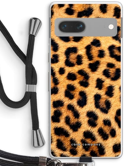 Case Company® - Hoesje met koord geschikt voor Google Pixel 7 hoesje met Koord - Luipaard - Telefoonhoesje met Zwart Koord - Bescherming aan alle Kanten en Over de Schermrand