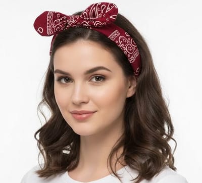 Bordeaux rood haarband dames – elastische haar bandana met strik detail – comfortabele textiel hoofdband met paisley print
