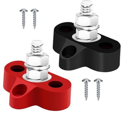Busbar voor Stroomverdeling - 12V-24V 250A, M10 Klemmen 2 Stuks (Rood en Zwart)