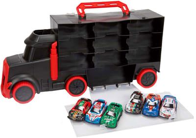 TURBO RACERS Vrachtwagen met afschietfunctie inlc. 6st raceauto's -pullback auto's - opbergkoffer - launch function - cars
