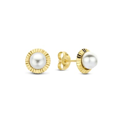 New Bling 9NBG-1079 – Gouden Oorbellen Dames – Oorknopjes Parel – 14K Goud – 4 mm – Cadeau voor Vrouwen