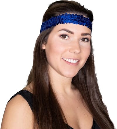 5 stuks pailletten haarbandje - Kobalt blauw/ donker blauw - Disco - Toppers 2025