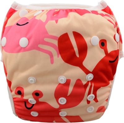 Wasbare Zwemluier – One Size 8–25 kg – Rood Krabben – Verstelbaar & Duurzaam