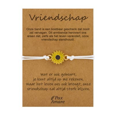 Pax Amare Armbandje met Zonnebloem - Vriendschapsarmbandje Cadeau - BFF Armband Cadeau - Vriendschap - Wit - Vriendschap