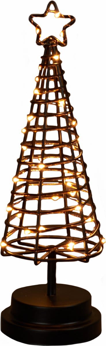 Anna's Collection Kerstverlichting figuur - 3D lichtboom - zwart - metaal - 30 cm - Kerstversiering/kerstdecoratie