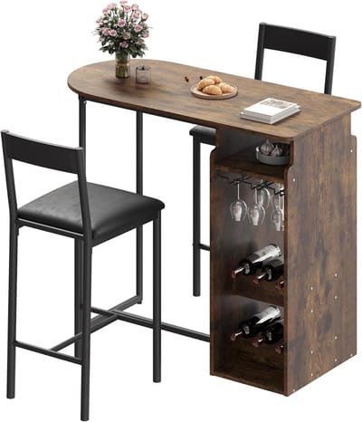 Eettafel met stoelen - Klein bureau - Ruimte besparen - Geïntegreerde opbergruimte - 110 x 50 cm - Bruin