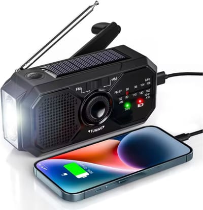 Noodradio op accu voor rampen met zaklamp en powerbank - Opladen met USB, zonneenergie en dynamo opwindbaar met accu van 3500mAh - FM/AM radio - Survival Noodpakket - Draagbare Radio - Solar Wereldradio - SOS lamp - Zwart