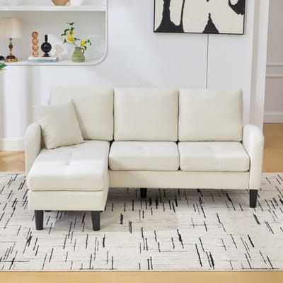 MODFU Hoekbank Met Loungegedeelte - Modulair - Voor Woonkamer Of Kantoor - Katoen-Linnen - Lichtbeige - 166 x 118 x 77 Cm
