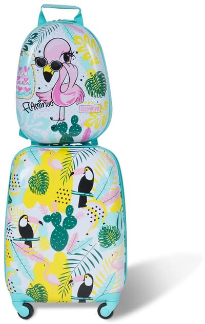 COSTWAY kinderkoffer, flamingo, 12"+16", kinderkoffer