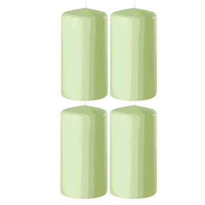 Enlightening Candles Cilinderkaars/stompkaars - 4x - lichtgroen - D6 x H10 cm - 36 branduren - Dikke kaarsen - Voor kandelaar of plateau