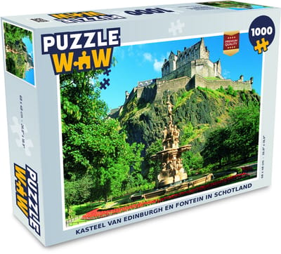 Puzzel Kasteel van Edinburgh en fontein in Schotland - Legpuzzel - Puzzel 1000 stukjes volwassenen