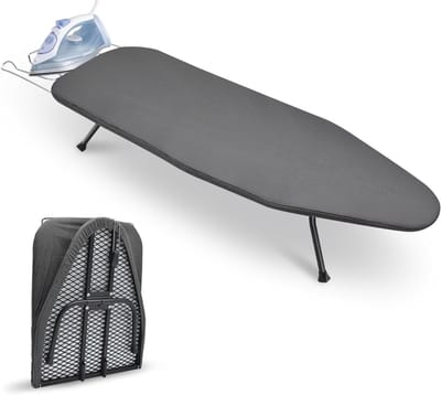 Vouwbare Strijkplank met Katoenen Deksel, Metalen Gaas en Antislip Voeten voor Thuis en Reisgebruik, Geschikt voor Stoomstrijkijzer, Donkergrijs
