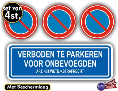 Jerma - Verboden te parkeren - Stickers - 4 st - 29x10 cm - 3x Ø9 cm - Zelfklevend - Vinyl - Krasvrij