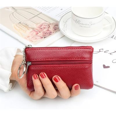 Mode leren portemonnee dames kleine portemonnee wisselgeld portemonnees mini rits geldzakken kinderen portemonnees sleutelhanger clutch red