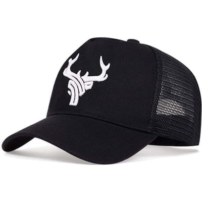 Unisex Dierlijke Geweien Borduurwerk Baseball Net Caps Lente en Zomer Buiten Verstelbare Casual Hoeden Zonbescherming Hoed (Black White,Adjustable)