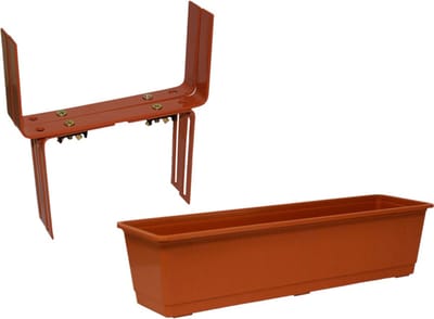 Kunststof plantenbak terracotta rechthoekig 60 cm met 2 verstelbare balkon/muurbeugels