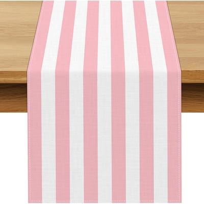 Roze Gestreepte Linnen Tafel Runner Verjaardag Tafel Decoratie Herbruikbare Boerderij Keuken Eettafel Runner Feestdecoratie 150x33cm white