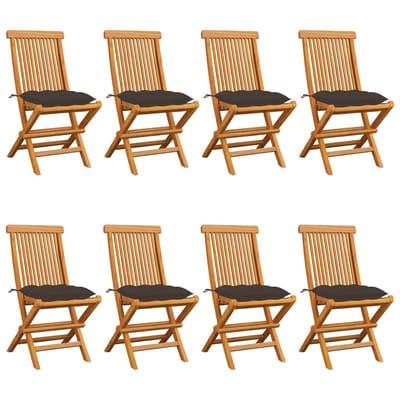 vidaXL - Inklapbare - stoelen - 8 - st - met - taupe - kussens - massief - teakhout