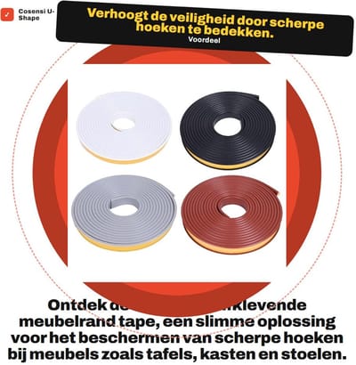 Dailygoods- Meubelrandband 5m - Flexibele TPE Hoekbeschermer - Meubelbescherming Katten - Zelfklevend - Hoge Kwaliteit - Geurloos