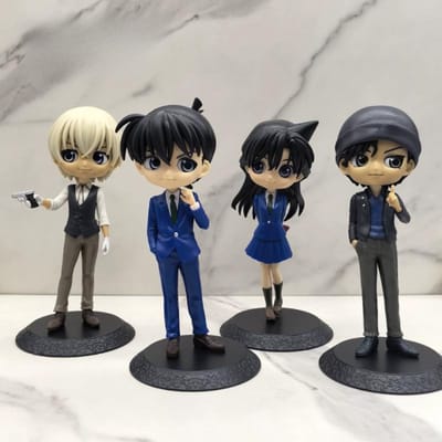 4 stuks Detective Conan Anime Figuur Bureauornamenten Kudo Shinichi Mori Ran Edogawa Conan Japanse Cartoon Model Poppetje Speelgoed Cadeau black