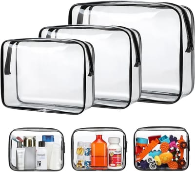 Set van 3 Doorzichtige Toilettassen met Rits - Waterdichte Cosmetica Tassen voor Reizen, Organiseren en Opslaan (Klein, Medium, Groot)