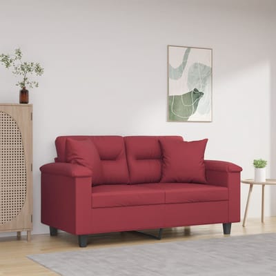 vidaXL Tweezitsbank met sierkussens 120 cm kunstleer wijnrood