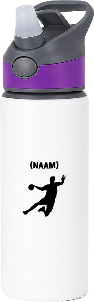 Hacebo® - Handbal met eigen naam waterfles met rietje paars - Handbal - Handballer - Sport - water fles - 650ML