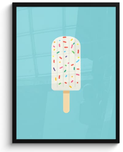 Poster in lijst - Fotolijst 50x70 cm - Posters - Ijsje - Stokje - Sprinkles - Lichtblauw - Posterlijst zwart - Decoratie - Wanddecoratie woonkamer - Muurdecoratie slaapkamer