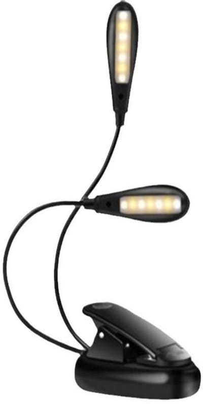 GELLDG LED-leeslamp - LED-lamp met USB-oplaadbare clip - Dimbare leeslamp - Dubbele kop boeklamp - Flexibele clip boeklamp - Geschikt voor 's nachts lezen, kantoor, boeken, bed - Zwart