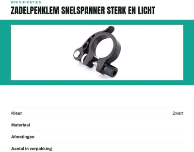 Dailygoods- Zadelpenklem Snelspanner - Zadelpenklem 31,8 mm - Fiets Zadelpen - Aluminiumlegering - Lichtgewicht - Zwart - Fietsklem