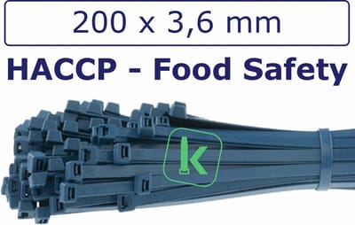 PRO-TIE® - Tyraps, kabelbinders Detecteerbaar HACCP 200 x 3,6 mm Blauw (Zak 100 stuks) (tiewrap/tyrap/tie-wrap/bundelbandje/colsonbandje/)