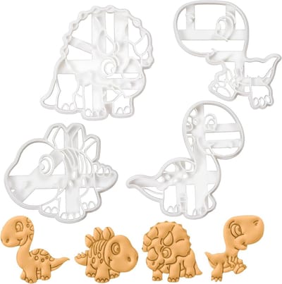 Dinosaurus Koekjesvormpjes - Uitstekers Dinosaurus - Koekjes Bakken - Set van 4 - 8.2cm x 9.5cm - Wit