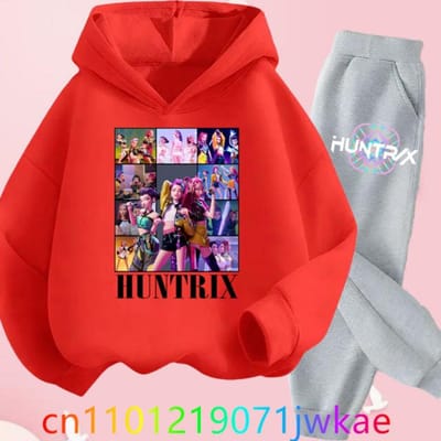 Kpop Demon Hunters Kinderhoodies Set Kawaii Pullover Sweatshirt Anime Trainingspak Cartoon Meisjes Jongen Kinderen Herfst Casual Kleding 150 gray
