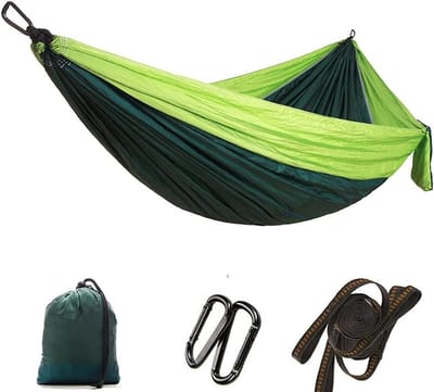 Draagbare Hangmat - Kampeerhangmat Outdoor - Ontspannen Buiten - Inclusief Boomriemen - 300kg Capaciteit - Groen Blauw